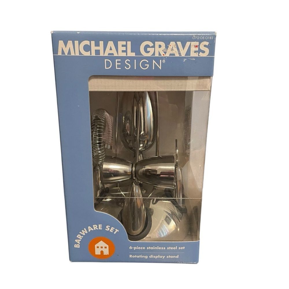Michael Graves Barware Utensil Revolving 5 Piece‎ Set Stainless w Stand 2009